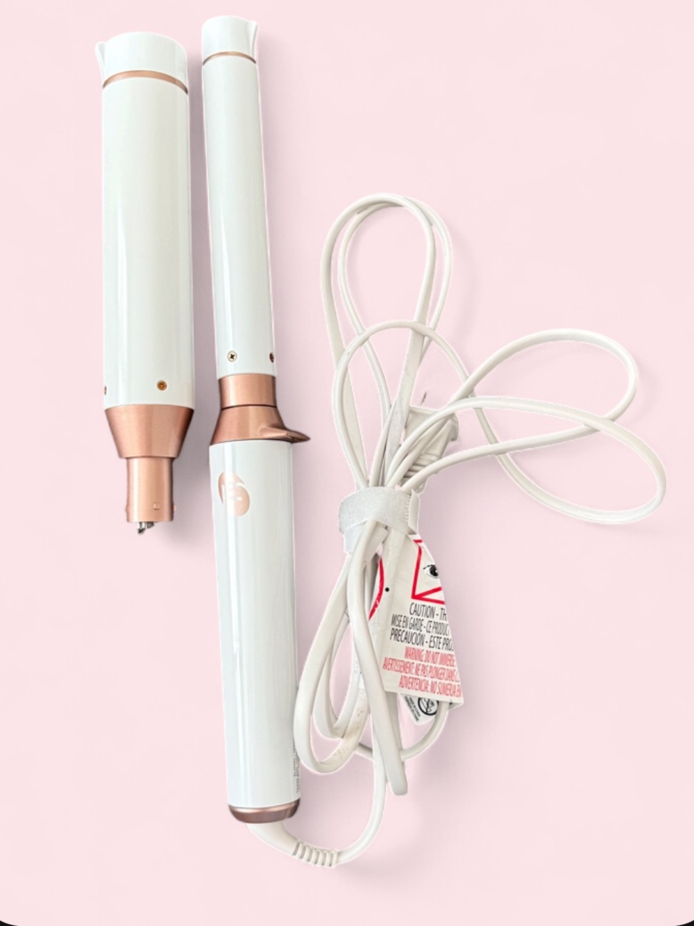 T3 White and Rose Gold Convertible Curling Wand Set